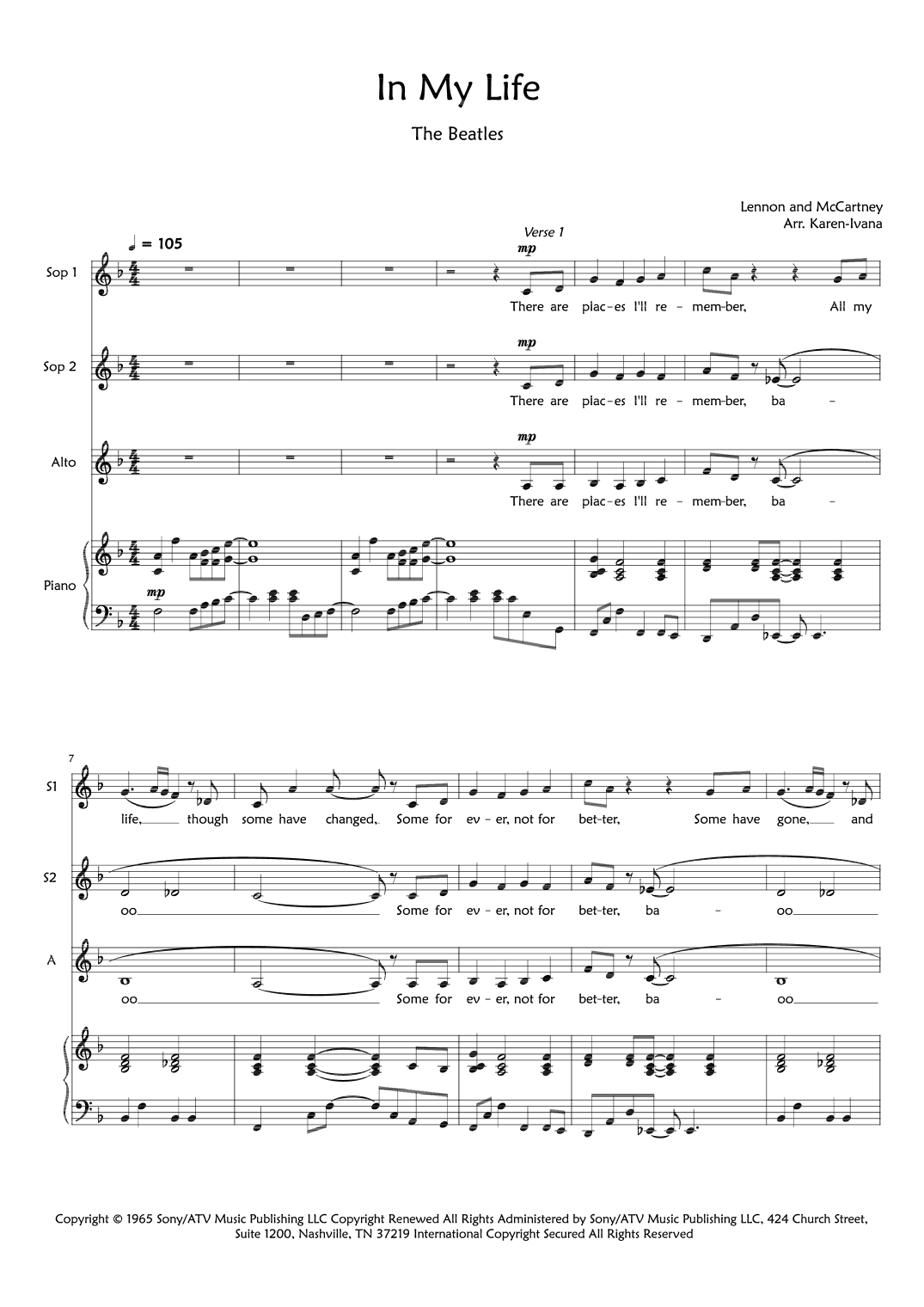 In My Life (arr. Karen Ivana)