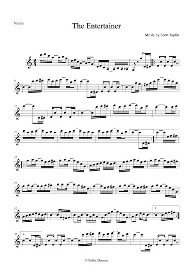 The Entertainer By Scott Joplin for Violin (arr. The Sheet Music Library)