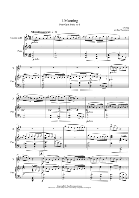 Grieg: Peer Gynt Suite No.1 Op.46 No.1 "Morning" - clarinet and piano (arr. Ray Thompson)