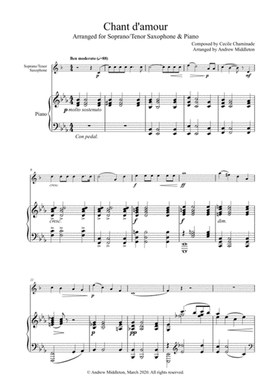 Chant d'amour arranged for Tenor Saxophone and Piano (arr. Andrew Middleton)