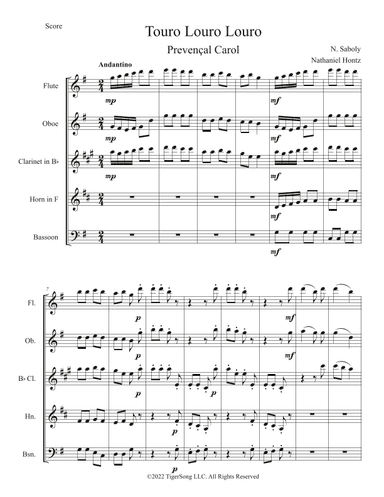 Touro Louro Louro (French Carol) for Woodwind Quintet (arr. Nathaniel Hontz)