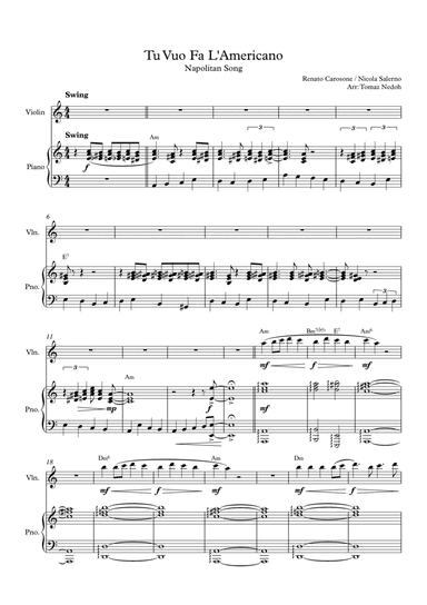 Tu Vuo Fa L'americano (arr. Tomaz Nedoh)