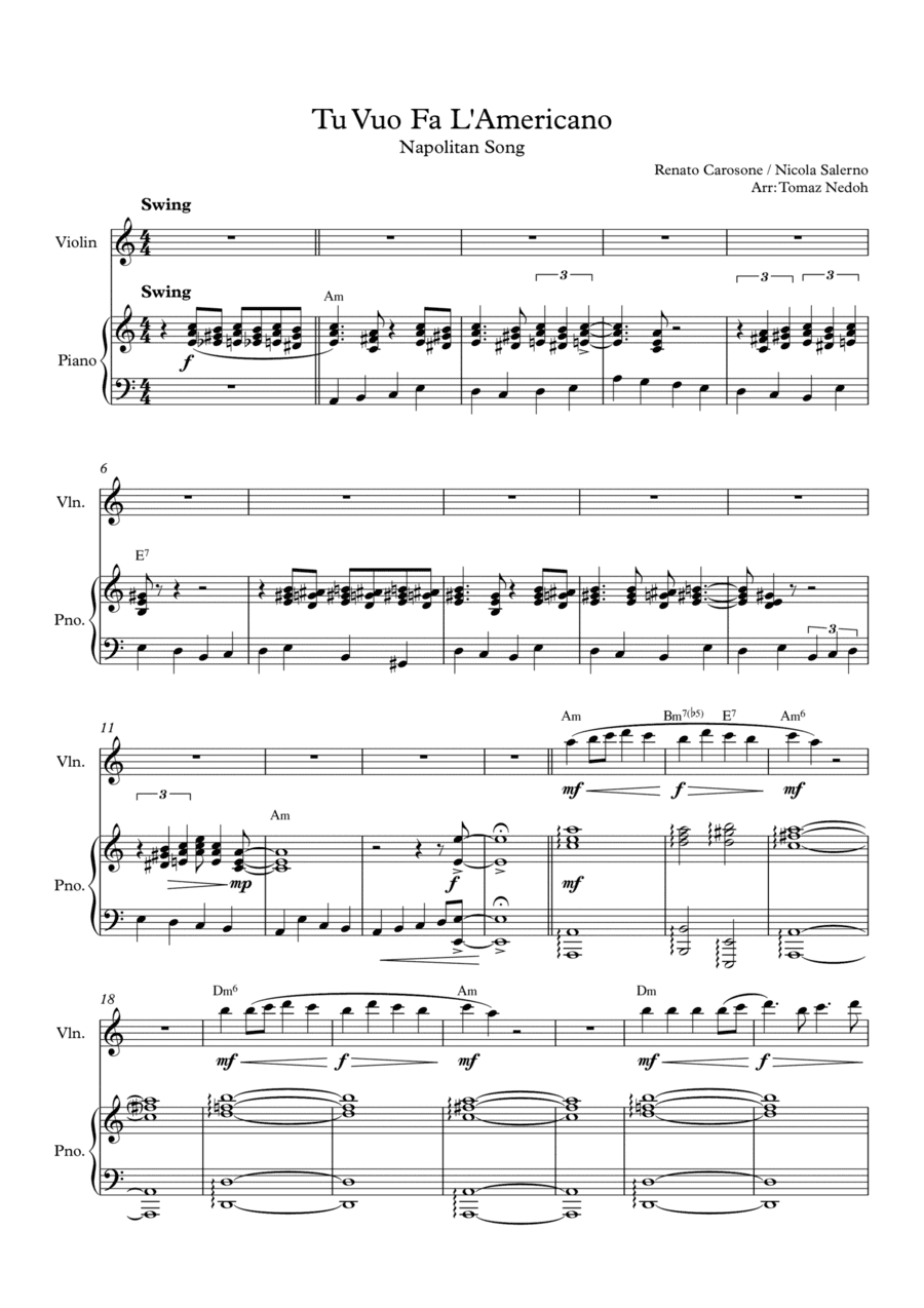 Tu Vuo Fa L'americano (arr. Tomaz Nedoh)