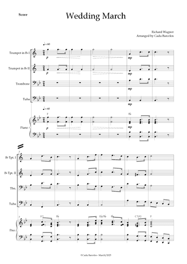 Wedding March (Wagner) Brass Quartet Piano and chords (arr. Cadu Barcelos)