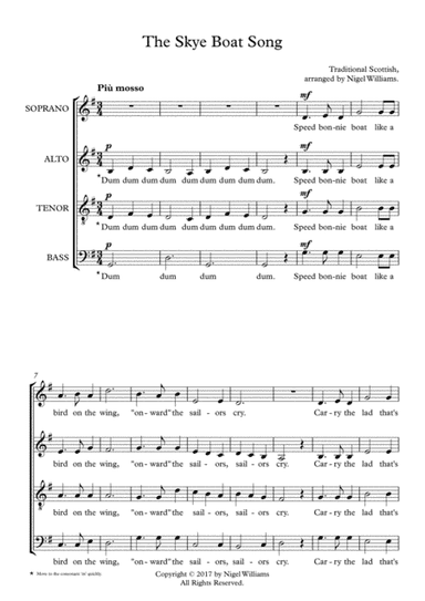 The Skye Boat Song, for SATB choir (arr. Nigel Williams)