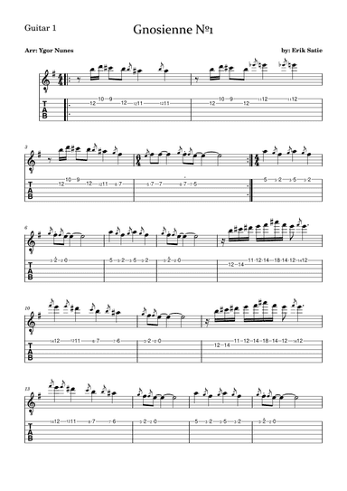Gnosienne n1 TAB for Guitar Duet,  - Erik Satie (arr. Ygor Nunes)