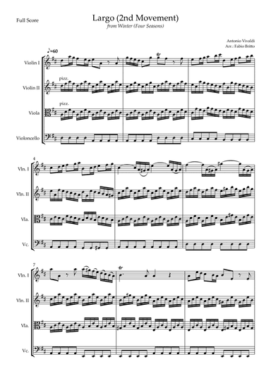 Largo from Winter (Antonio Vivaldi) for String Quartet (arr. Fabio Britto)