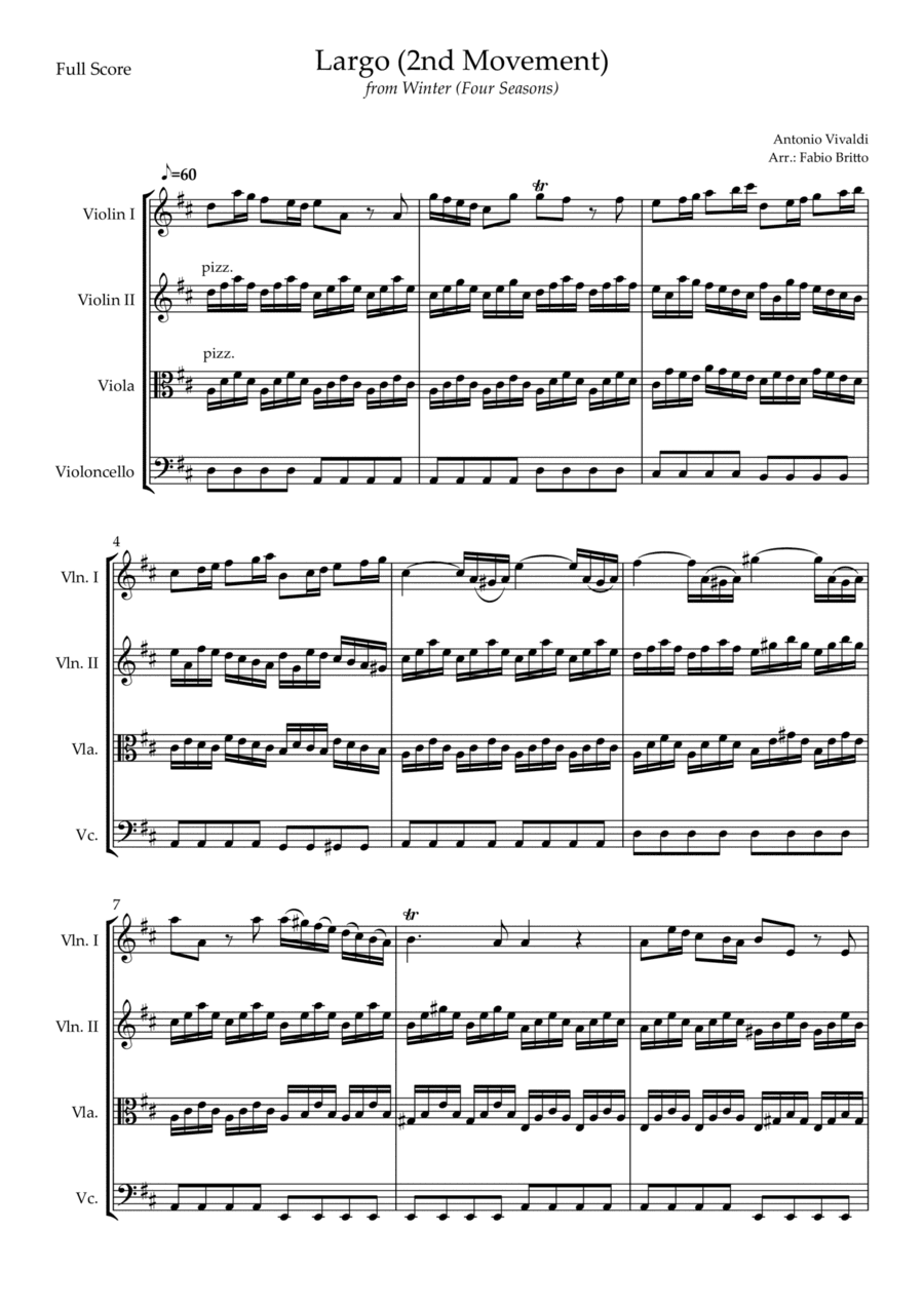 Largo from Winter (Antonio Vivaldi) for String Quartet (arr. Fabio Britto)