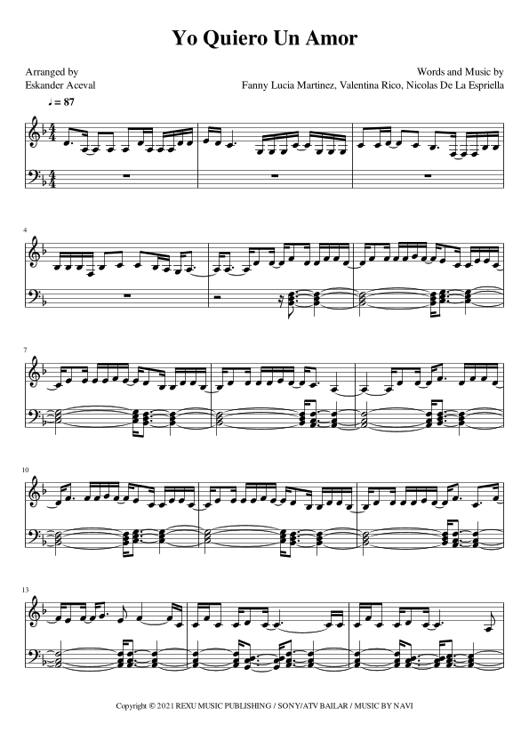 Yo Quiero Un Amor (arr. Eskander Aceval)