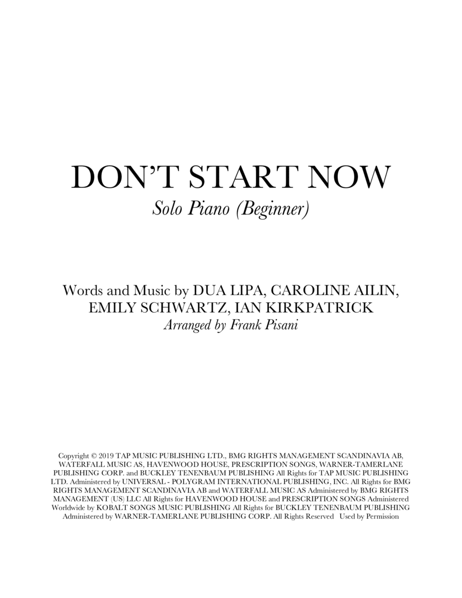 Don't Start Now (arr. Frank Pisani)