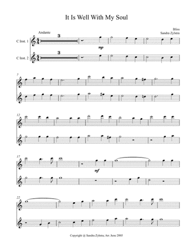 It Is Well With My Soul (treble C instrument duet, parts only) (arr. Sandra Zylstra)