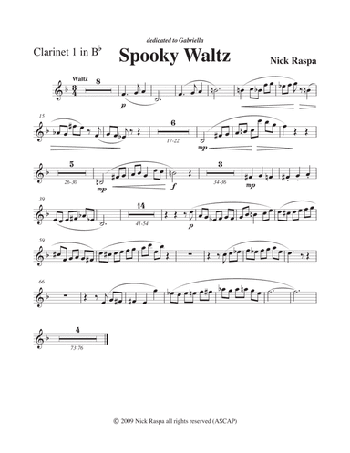 Three Dances for Halloween - Clarinet 1 in B Flat part