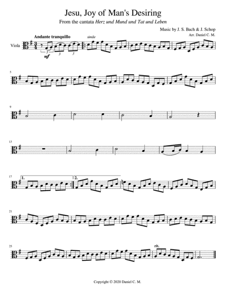 Jesu, Joy of Man's Desiring (viola and piano) (arr. Daniel C. M.)