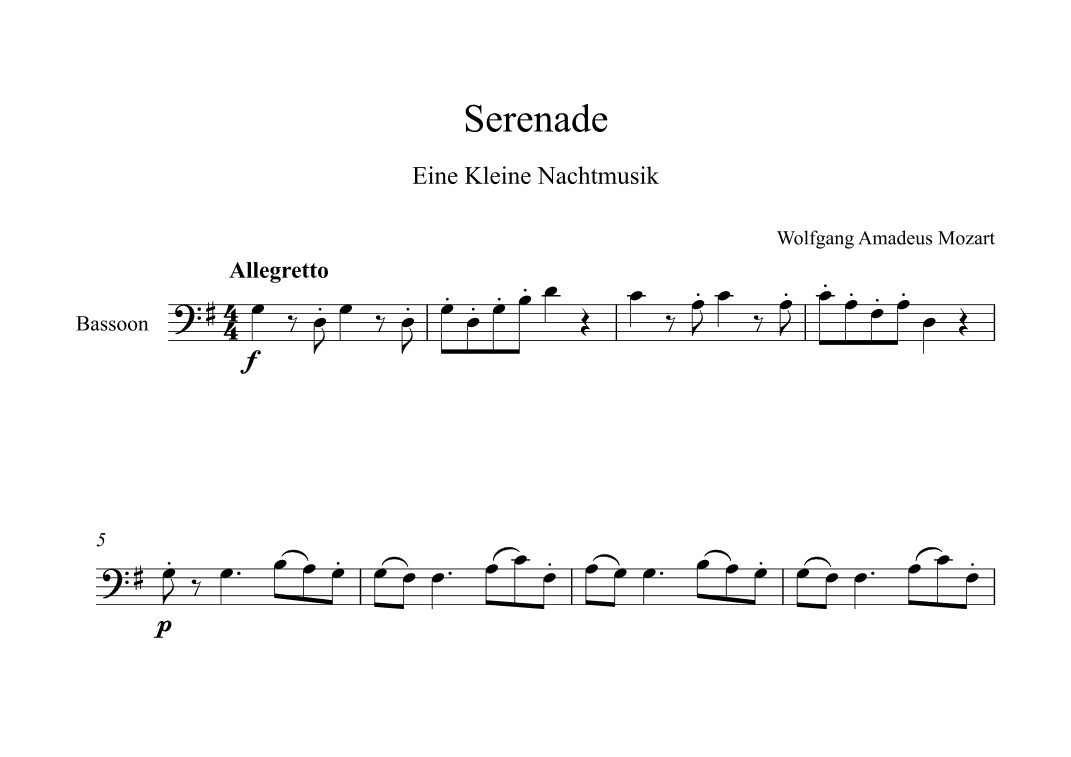 Serenade (Eine Kleine Nachtmusik) - Wolfgang Amadeus Mozart (Bassoon) (arr. Digital Book Music)