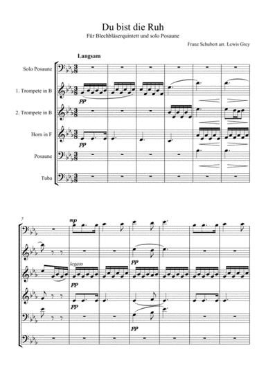 Du bist die Ruh' for Solo Trombone and Brass Quintet (arr. Lewis Grey)