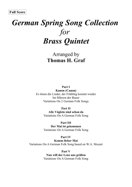 German Spring Song Collection - 5 Concert Pieces - Brass Quintet (arr. Thomas H. Graf)