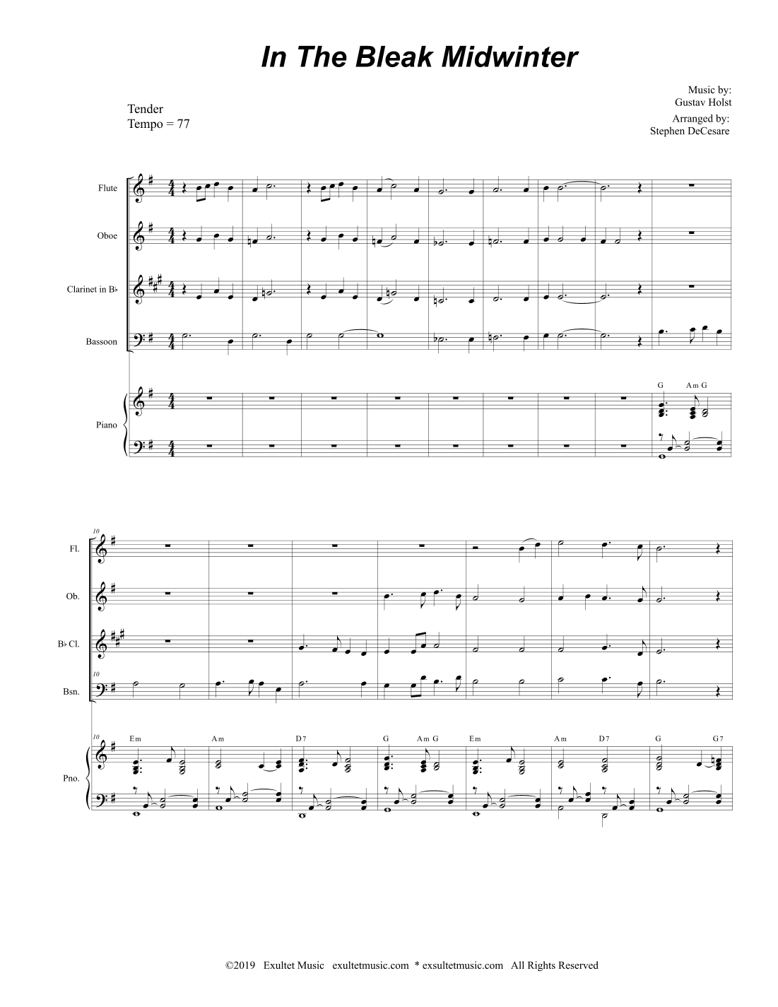 In The Bleak Midwinter (Woodwind Quartet and Piano) (arr. Stephen DeCesare)