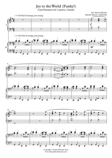 Joy to the World - funky!, fun carol variations for 2 pianos 4 hands (arr. Simon Peberdy)