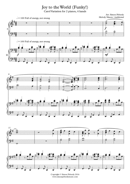 Joy to the World - funky!, fun carol variations for 2 pianos 4 hands (arr. Simon Peberdy)