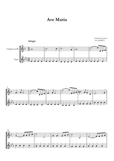Ave Maria (Bach-Gounod) in Eb Major for Clarinet and Flute (arr. SMMUS)