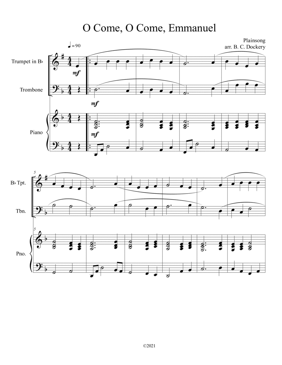 O Come, O Come, Emmanuel (Trumpet and Trombone Duet with Piano Accompaniment) (arr. B. C. Dockery)