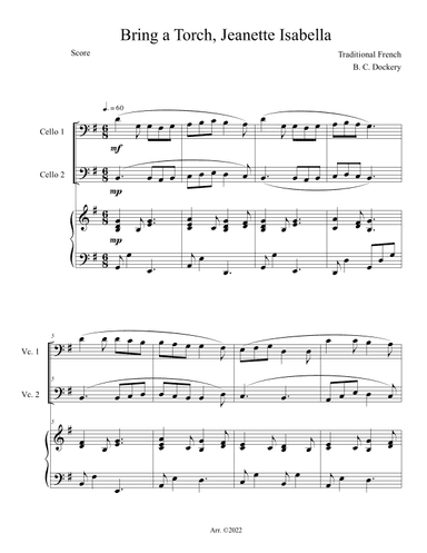 Bring a Torch, Jeanette Isabella (Cello Duet with Piano Accompaniment) (arr. B. C. Dockery)