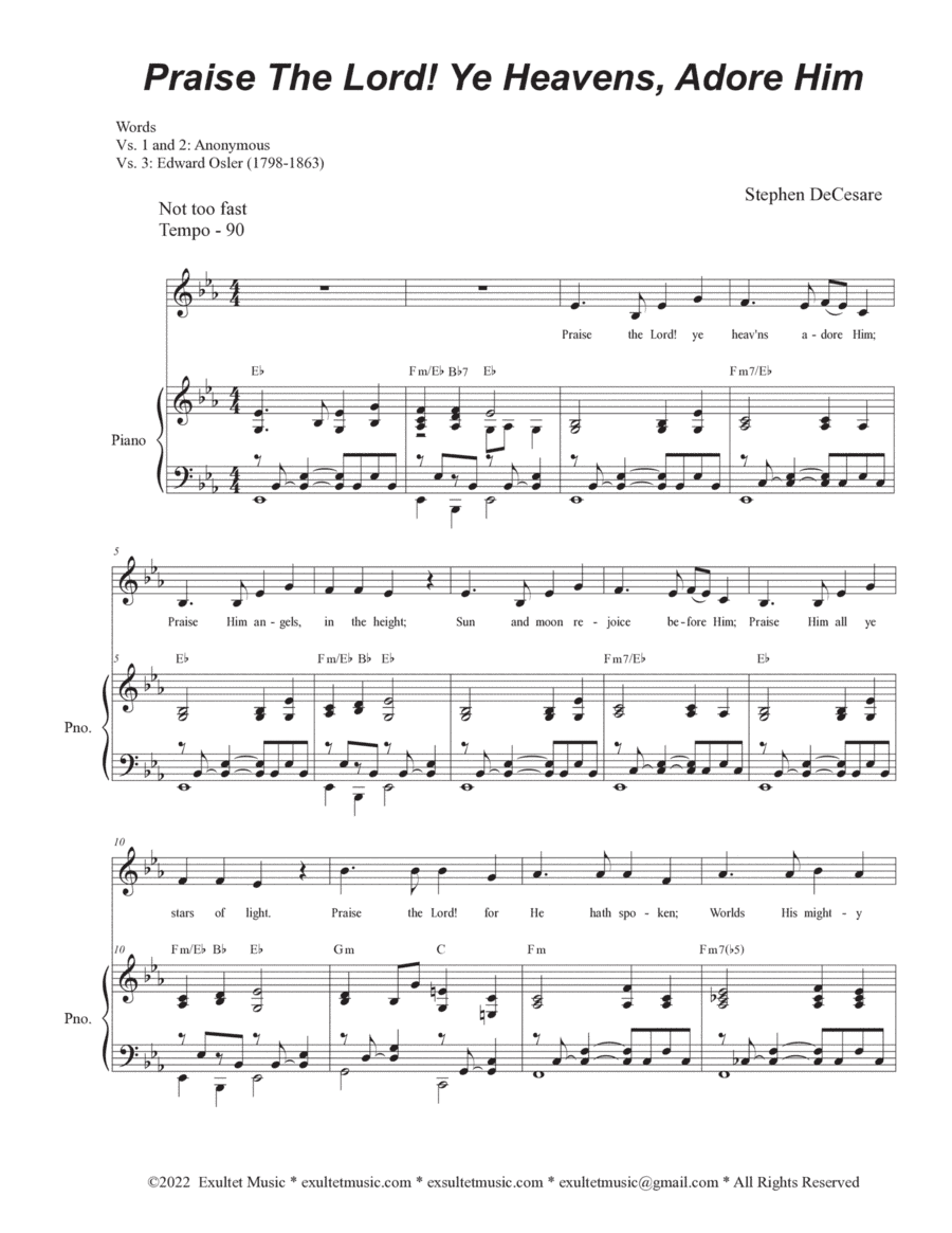 Praise The Lord! Ye Heavens, Adore Him (Vocal solo - Medium Key)
