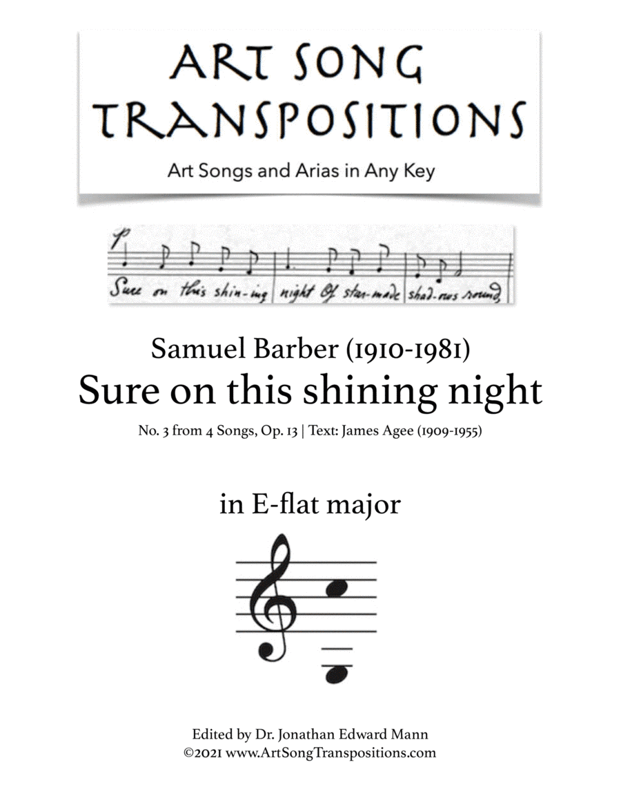 Sure On This Shining Night, Op. 13, No. 13 (arr. ArtSongTranspositions.com)