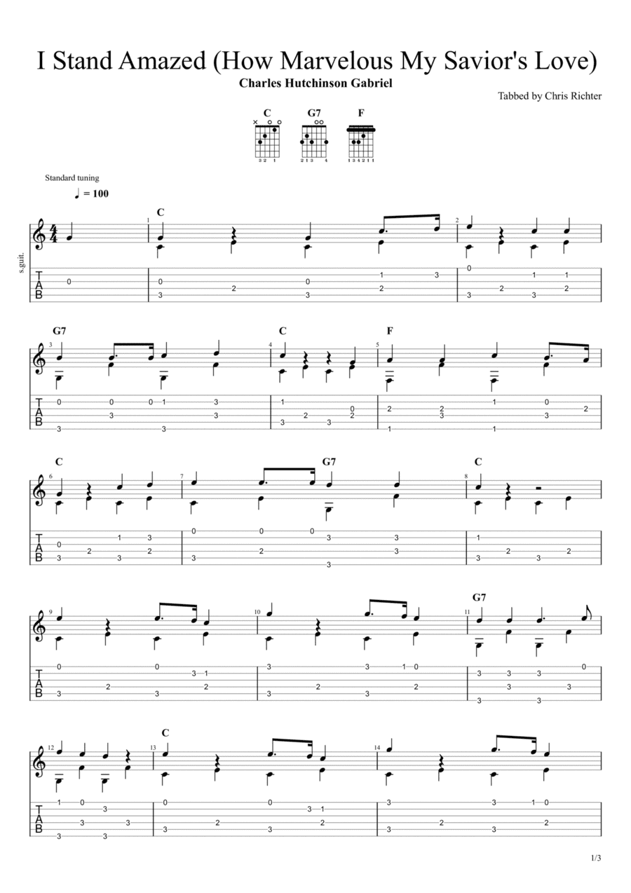 I Stand Amazed in the Presence (How Marvelous My Savior's Love) (Solo Fingerstyle Guitar Tab) (arr. Chris Richter)