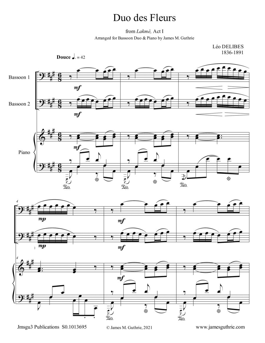 Delibes: Duo des Fleurs for Bassoon Duo & Piano (arr. James M. Guthrie)