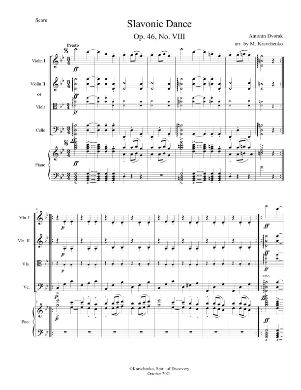 Antonin Dvorak - Slavonic Dance No. 8 arr. for piano quartet (score and parts) (arr. Maksym Kravchenko)