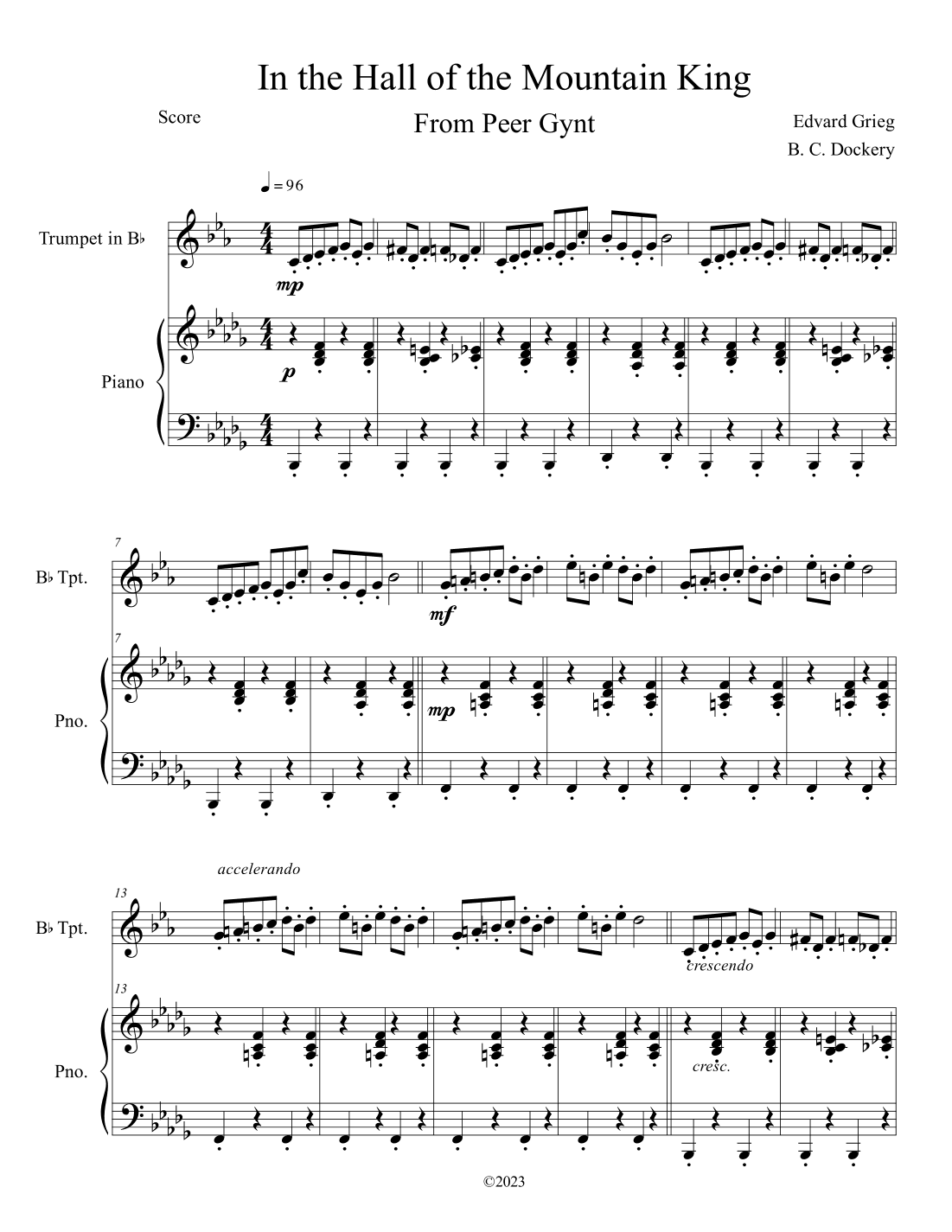 In the Hall of the Mountain King (Trumpet Solo with Piano Accompaniment) (arr. B. C. Dockery)