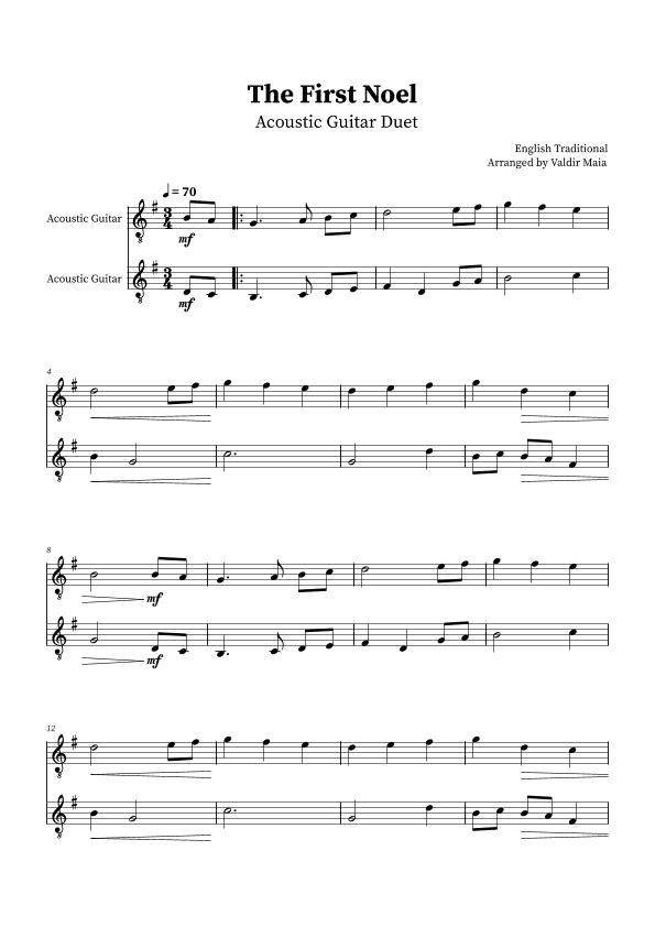The First Noel - Acoustic Guitar Duet (arr. Valdir Maia)