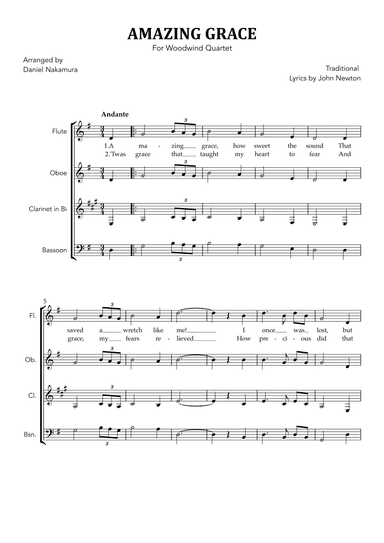 Amazing Grace (for Woodwind Quartet) (arr. Daniel Nakamura)