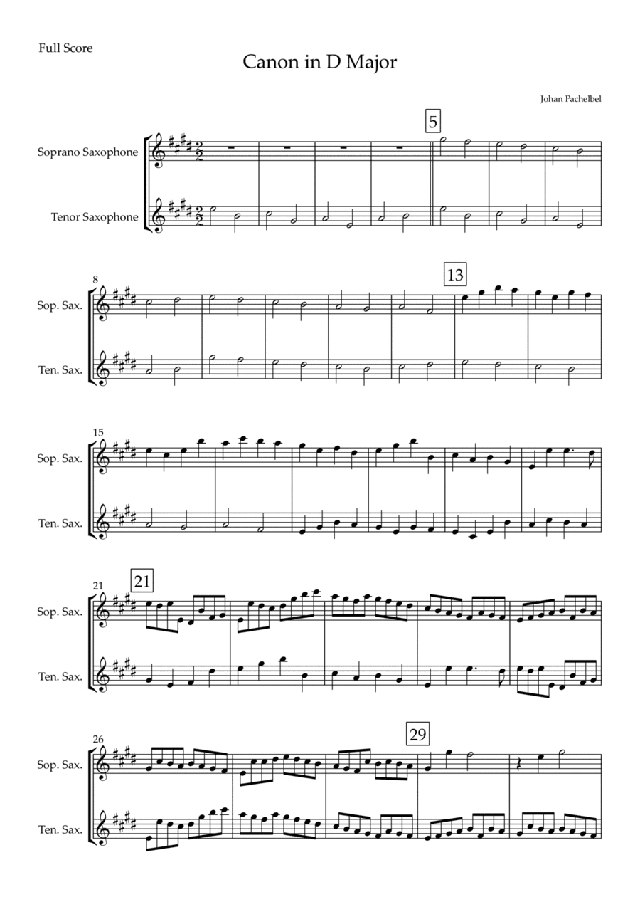 Canon in D Major (Johann Pachelbel) for Soprano Saxophone & Tenor Saxophone Duo (arr. Fabio Britto)