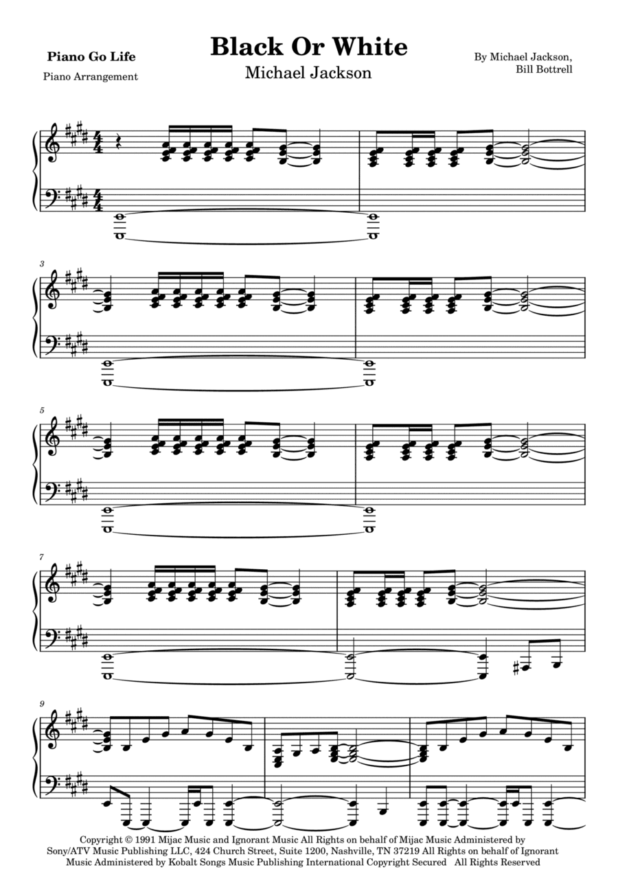 Black Or White (rap Version) (arr. Piano Go Life)