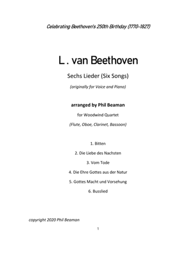 Sechs Lieder (Six Songs)-Beethoven-woodwind quartet (arr. Phil Beaman)