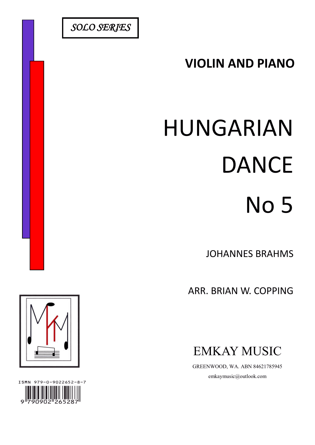 HUNGARIAN DANCE NO5 – VIOLIN & PIANO (arr. BRIAN W. COPPING)
