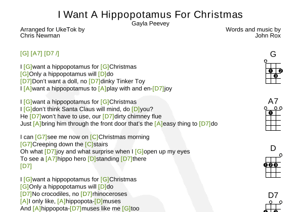 I Want A Hippopotamus For Christmas (hippo The Hero) (arr. UkeTok)