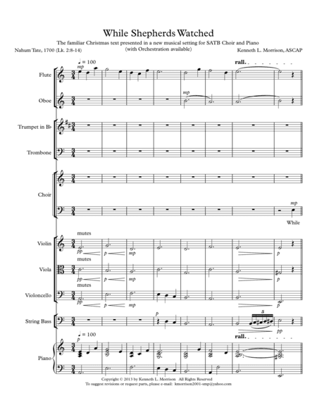 While Shepherds Watched (Choral Octavo and Orchestration)
