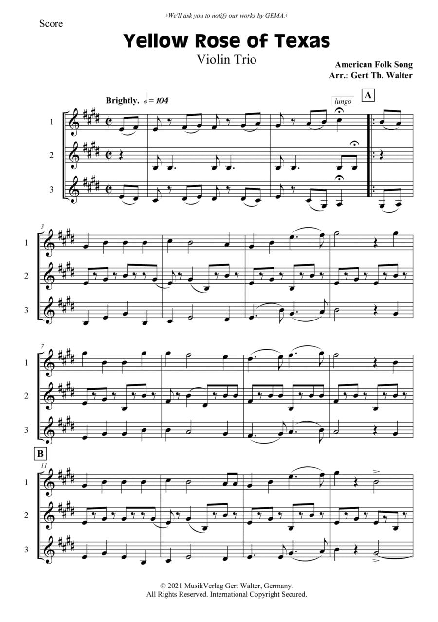 Yellow Rose of Texas (arr. Gert Th. Walter)