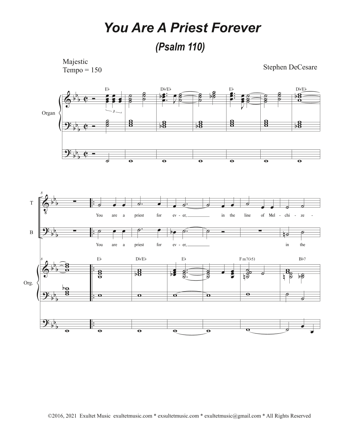 You Are A Priest Forever (Psalm 110) (Duet for Tenor and Bass solo)