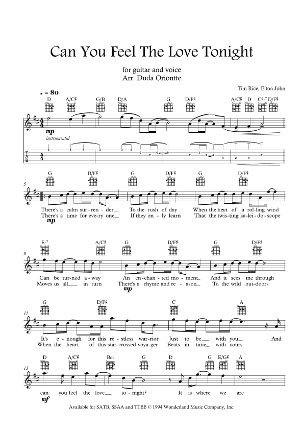 Can You Feel The Love Tonight (arr. Duda Oriontte)