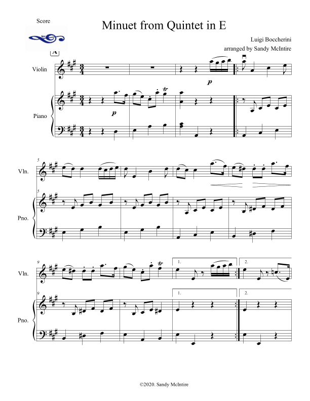 Minuet from Quintet in E by Boccherini (arr. Sandy McIntire)