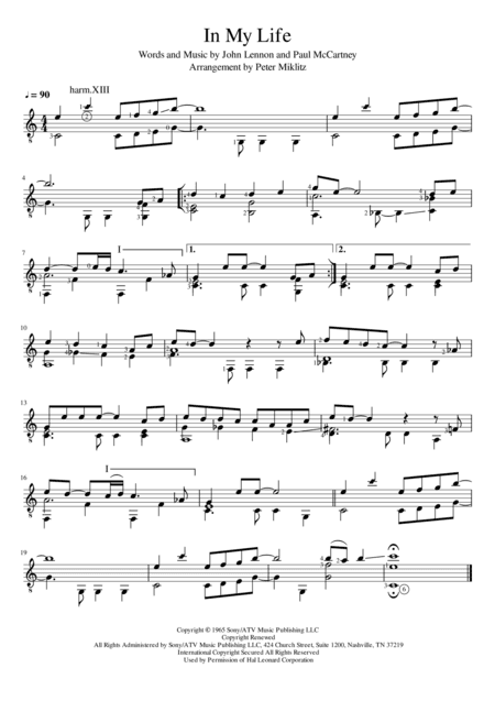 In My Life (arr. Peter Miklitz)