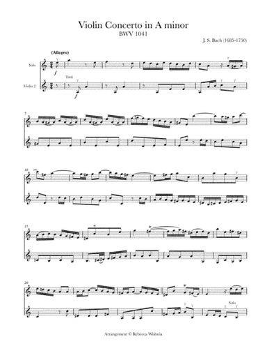 Violin Concerto in A Minor (arr. 2 violins) (arr. Rebecca Wishnia)