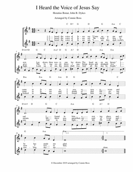 I Heard the Voice of Jesus Say -  A Capella SA or TB (arr. Connie Boss)