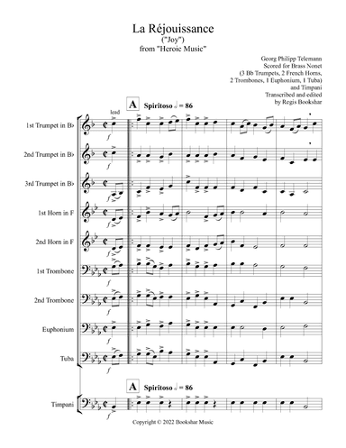 La Rejouissance (from "Heroic Music") (Eb) (Brass Nonet - 3 Trp, 2 Hrn, 2 Trb, 1 Euph, 1 Tuba, Timp) (arr. Regis Bookshar)