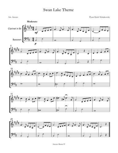 the swan lake theme sheet music for beginners Clarinet and Bassoon (arr. Arezzo Music)