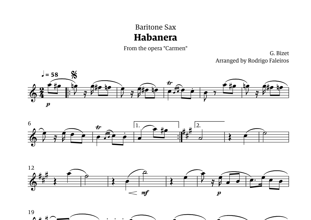 Habanera (for solo baritone sax) (arr. Rodrigo Faleiros)